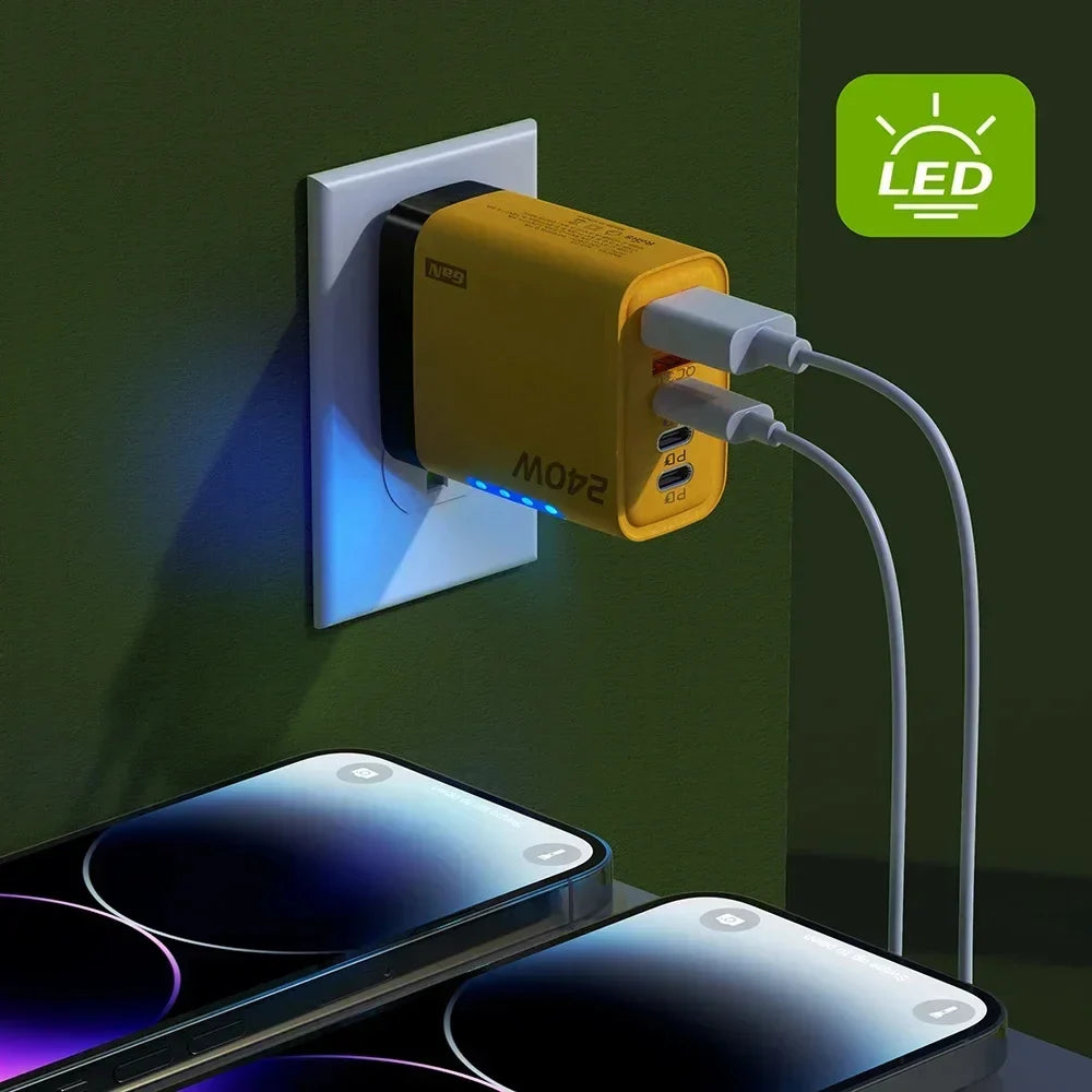 240W GaN 5-Port Fast Charger | 3 USB-C + 2 USB-A with LED