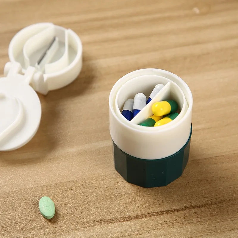 4-in-1 Portable Pill Case with Cutter, Grinder & Storage