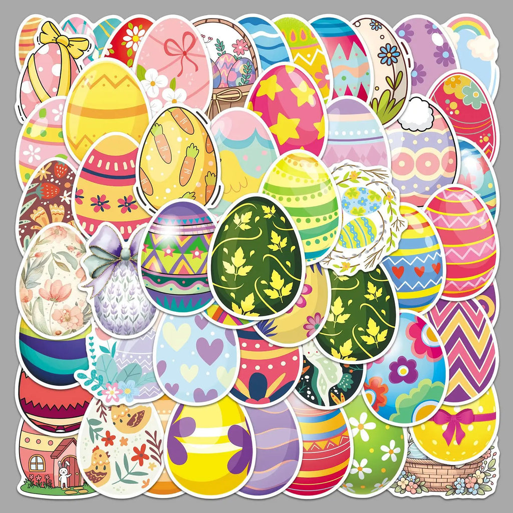 50 Easter Egg Stickers Colorful Bunny Decals Party Decor Water