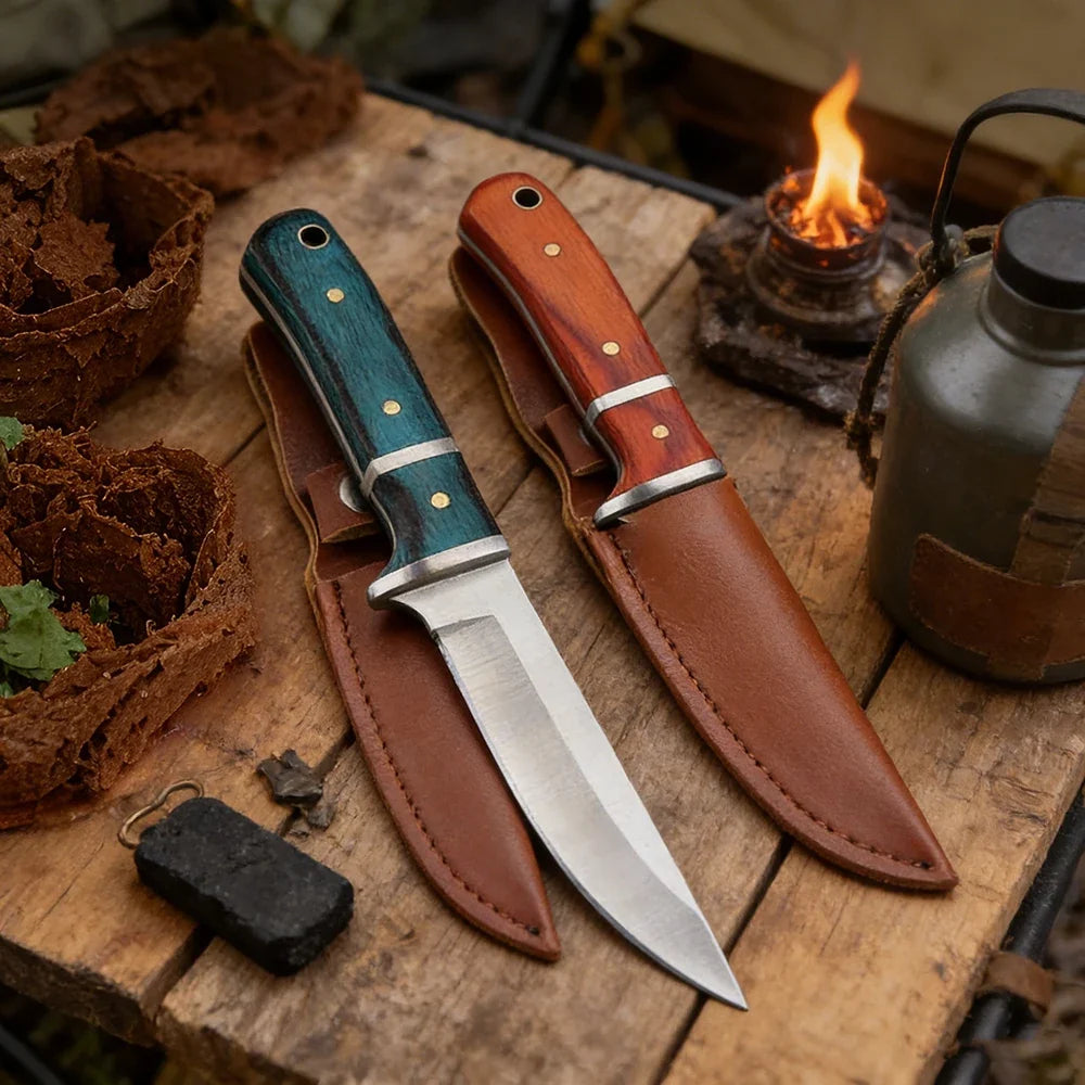 3-Inch Stainless Steel Outdoor Knife – Wood Handle EDC Sheath