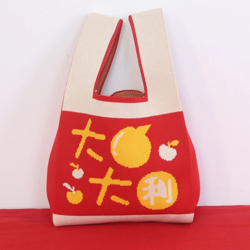 Horse Year Knitted Tote Bag – Large Reusable Handbag