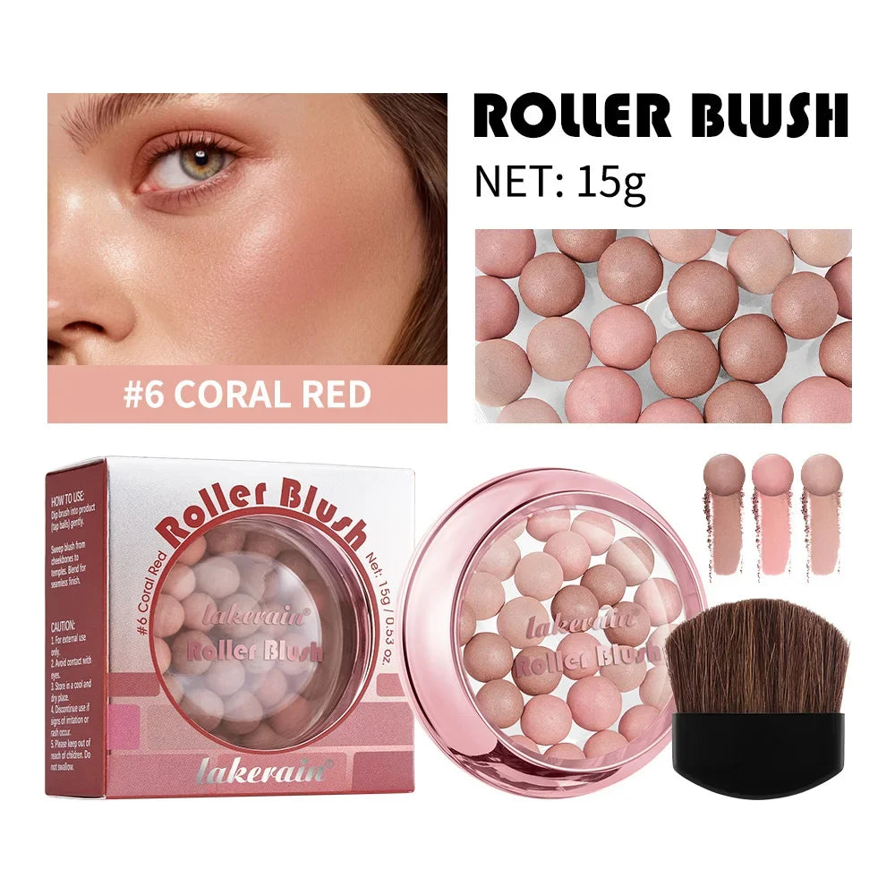 Spherical Roller Blush with Brush – Pearlescent Shimmer Finish