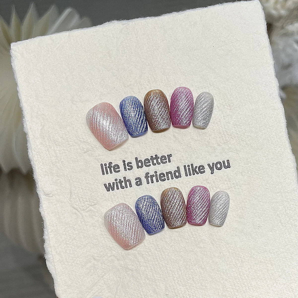 YADORNOS Cat's Eye Press On Nails – Velvet Glitter 10pc Set