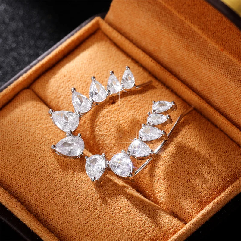 Huitan Crystal Pear CZ Drop Earrings – Silver-Tone Women