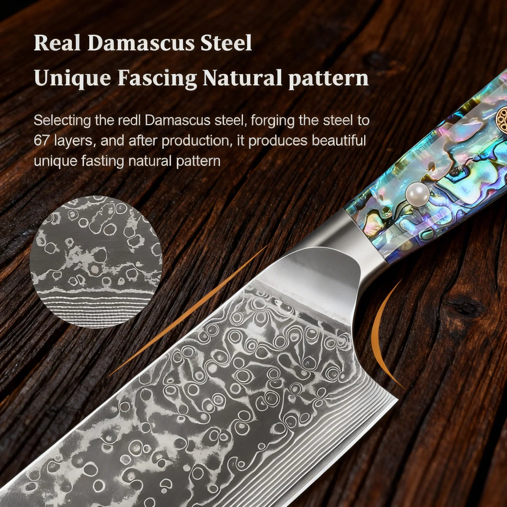 67-Layer Damascus Steel Nakiri Kitchen Knife – Sharp & Durable