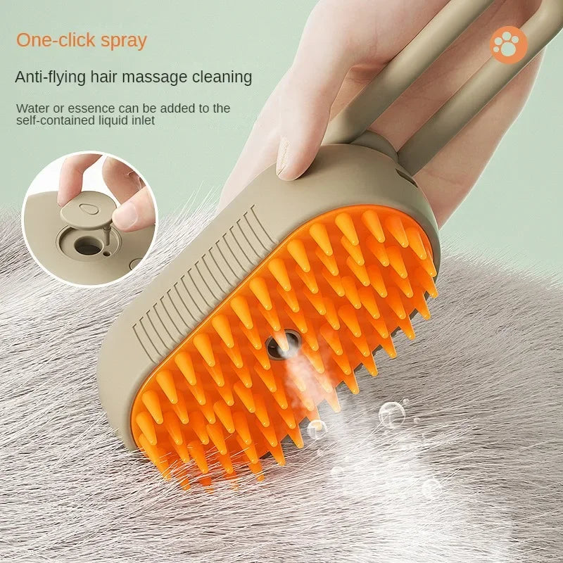 3-in-1 USB Steam Pet Brush | Cat & Dog Grooming Comb