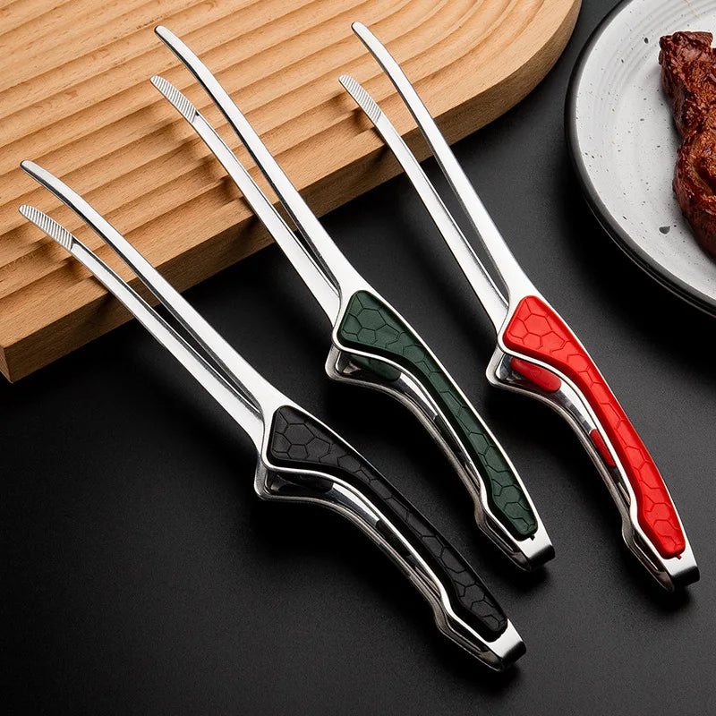 Stainless Steel Kitchen Tongs Serving Cooking Metal Food Non-slip