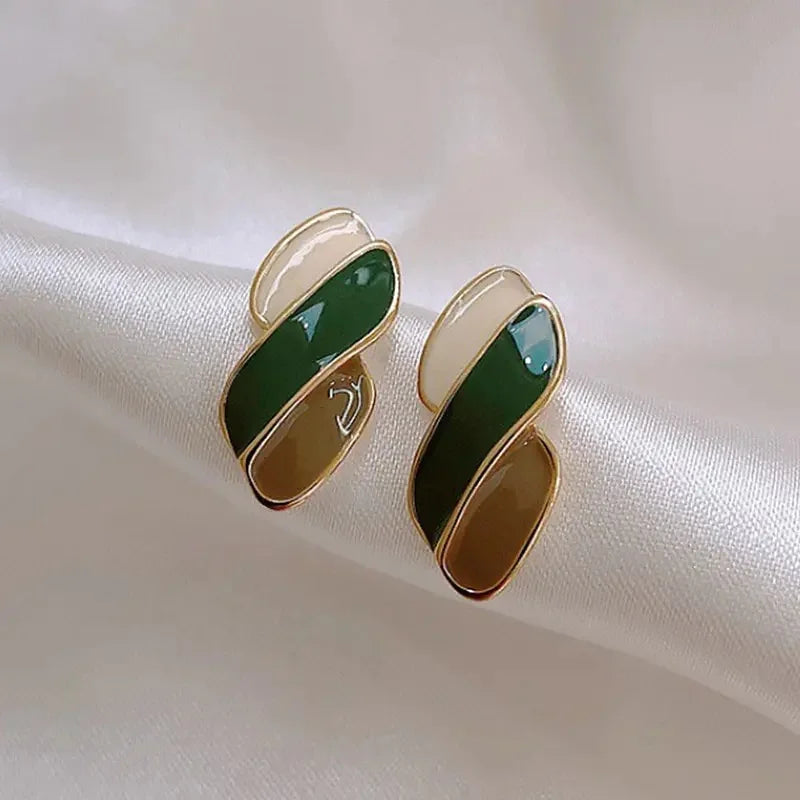 Huitan Three-Color Geometric Stud Earrings for Women
