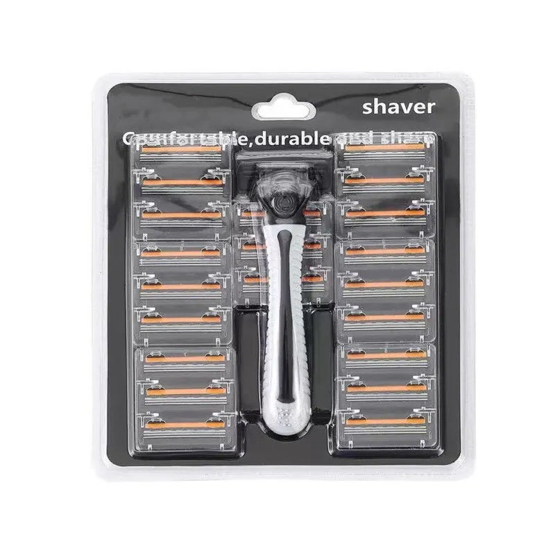 3-Blade Reusable Razor + 21 Heads – Unisex Manual Shaver
