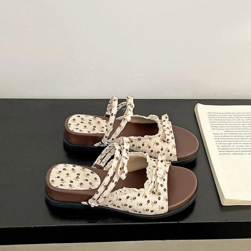 Women's Floral Butterfly-Knot Wedge Slippers | Summer Sandals