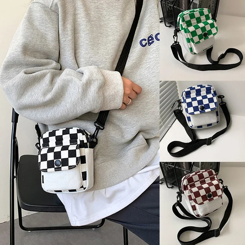 Men's Mini Canvas Crossbody Messenger Bag – Checkered Travel Bag