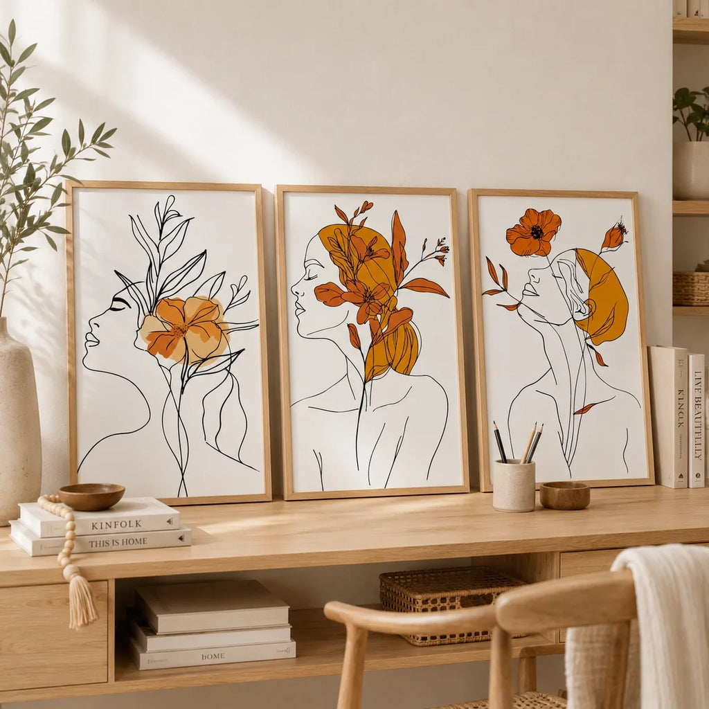 Abstract Woman Flower Canvas Wall Art – Modern Poster Print
