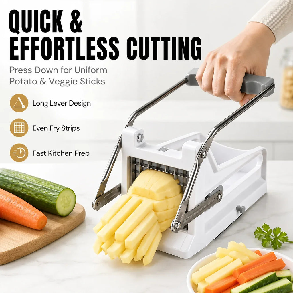 French Fry Cutter – Stainless Steel Potato Slicer with 2 Blades