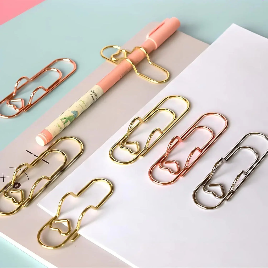 Heart Shaped Metal Pen Clips & Bookmark Holders for Notebooks