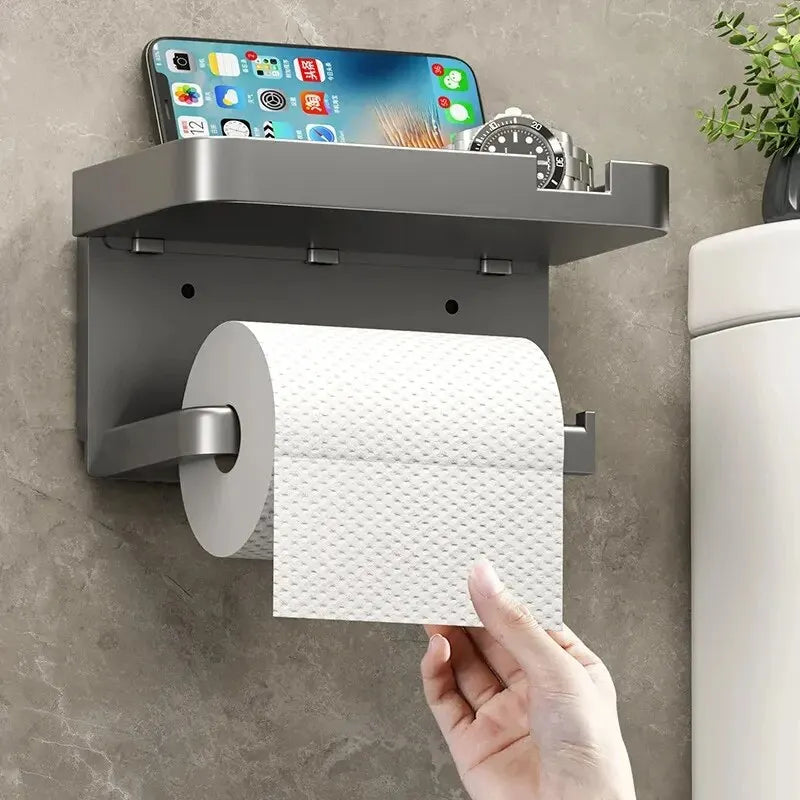 Wall-Mount Plastic Toilet Paper Holder & Storage Rack