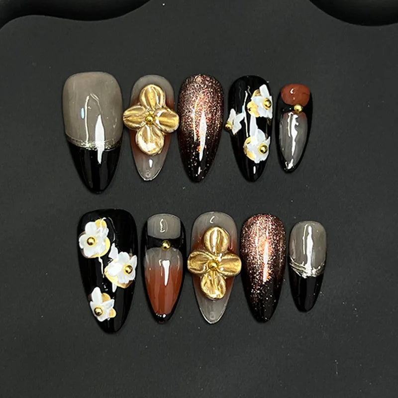 3D Petal Almond Press On Nails | French Reusable Nail Tips