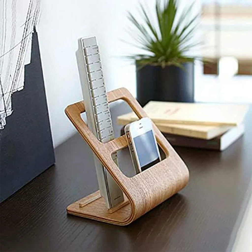 Home Remote Holder Wooden Control No Assembly Caddy 2-Slot Media