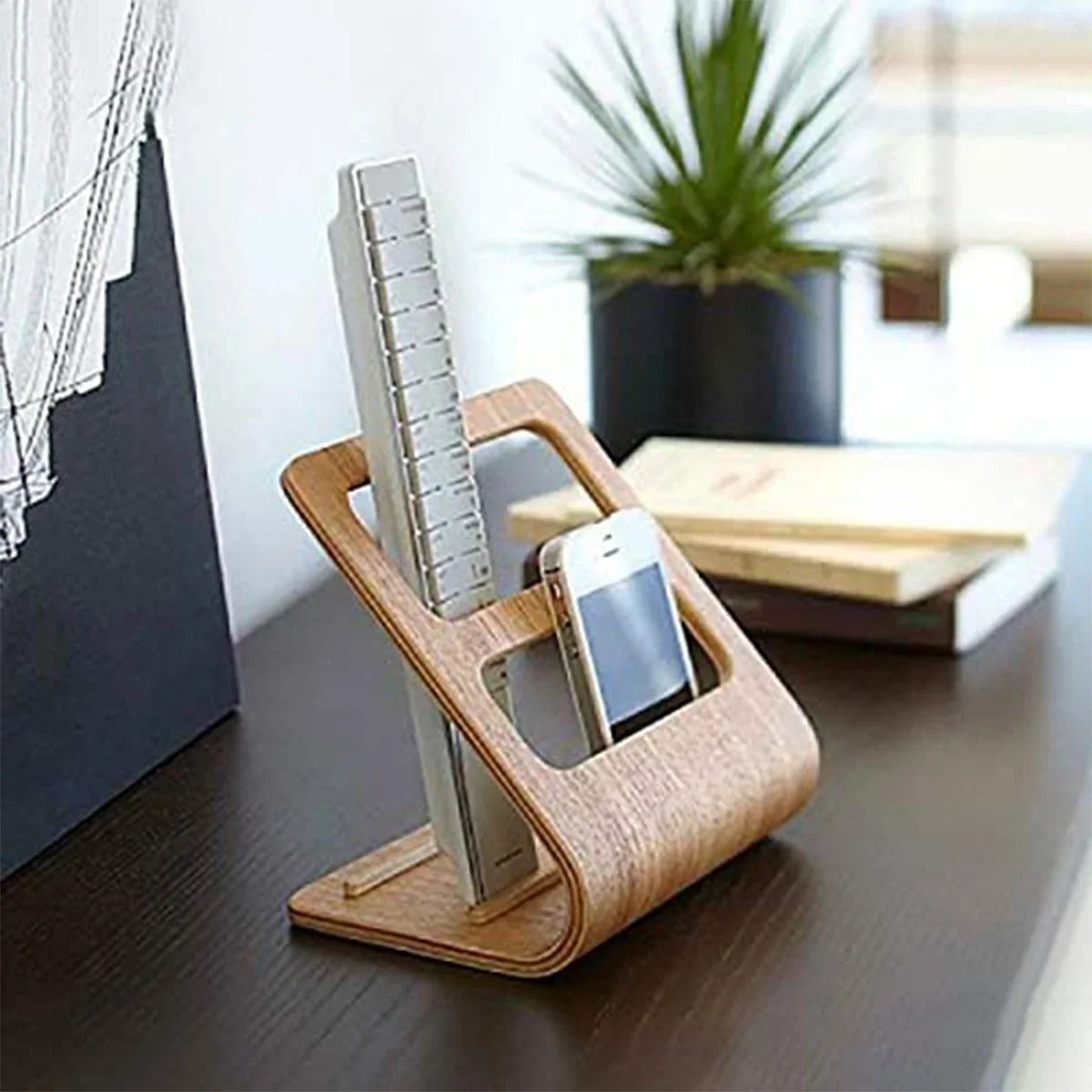 Home Remote Holder Wooden Control No Assembly Caddy 2-Slot Media