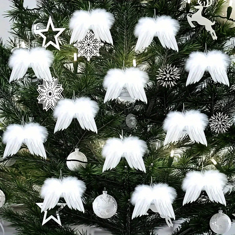 10 White Angel Wings Christmas Tree Ornaments | Feather Design