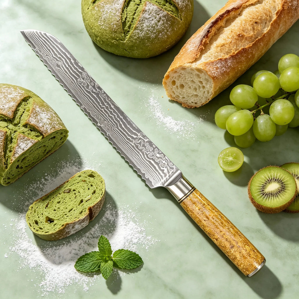 Damascus Steel 67-Layer Serrated Bread Knife – Sharp 19.5cm