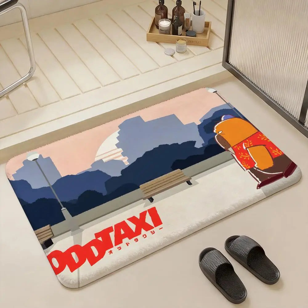 Anime Odd Taxi Flannel Floor Mat – Non-Slip Soft Indoor Rug