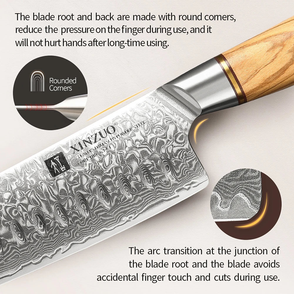 XINZUO 8-Pc Damascus Steel Knife Set – Olive Wood Handles