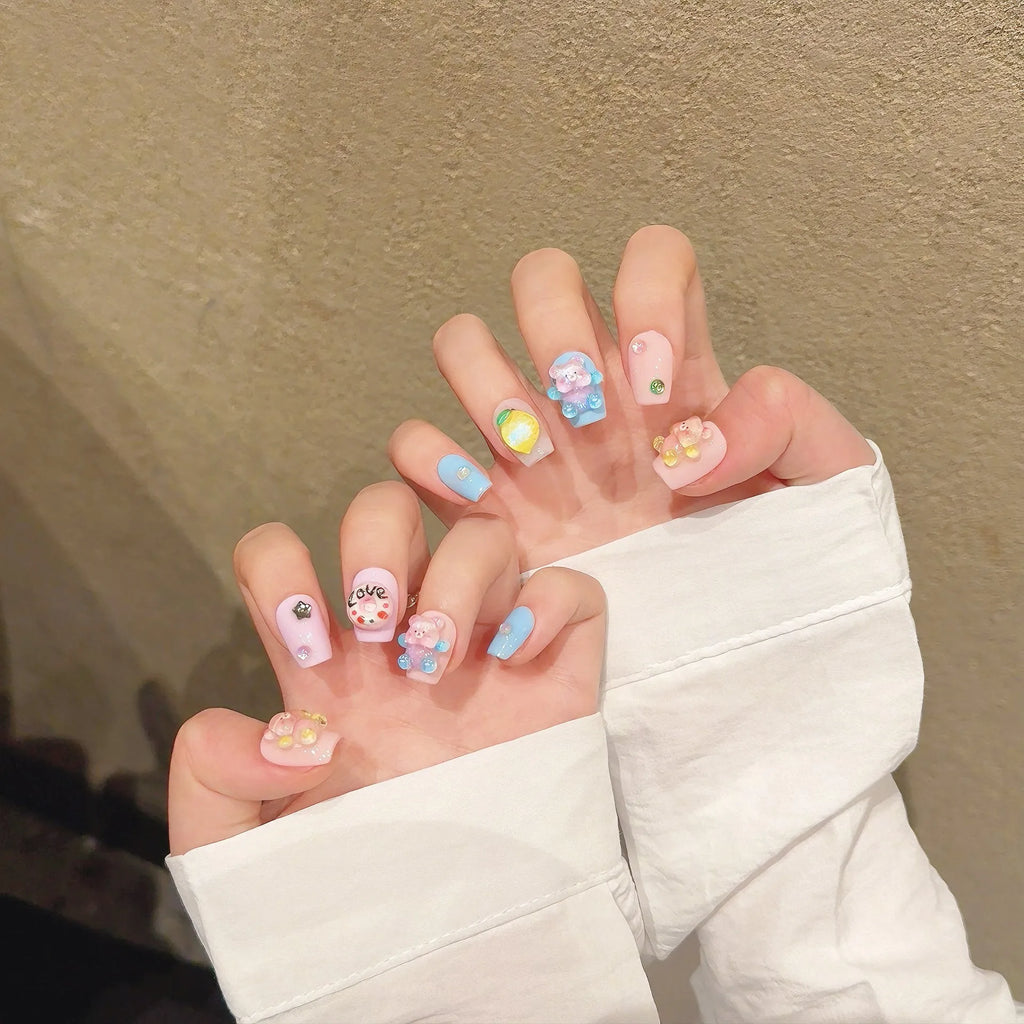 Cartoon Candy Bear Press On Nails – Y2K Korean Style | 10pc