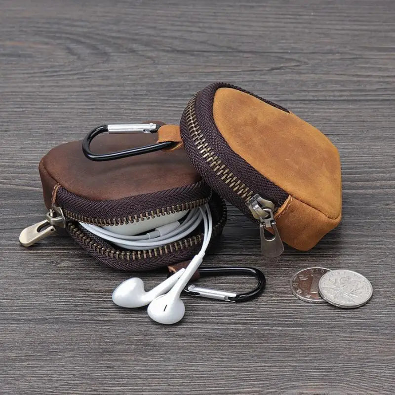 PU Leather Mini Coin Purse with Zipper & Carabiner Keychain