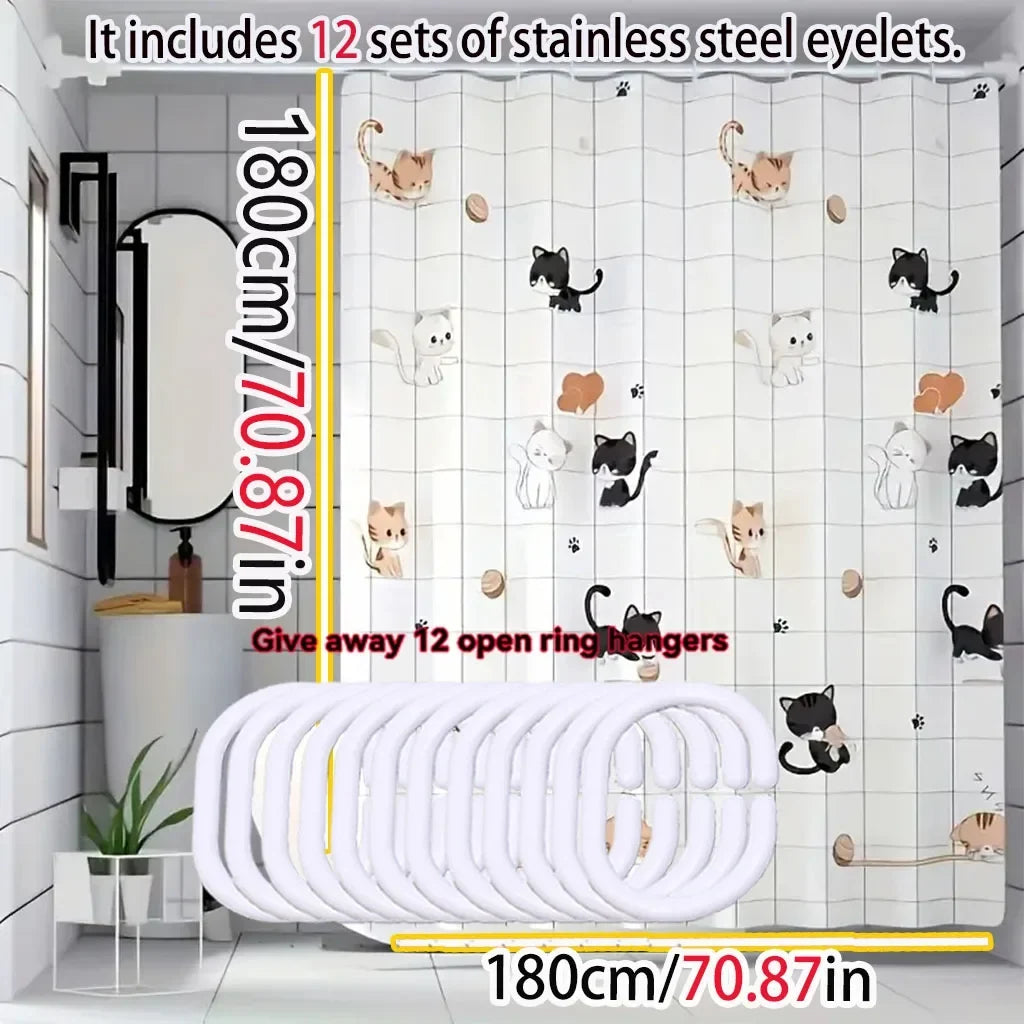 Cartoon Cat PEVA Shower Curtain – Waterproof & Easy to Clean