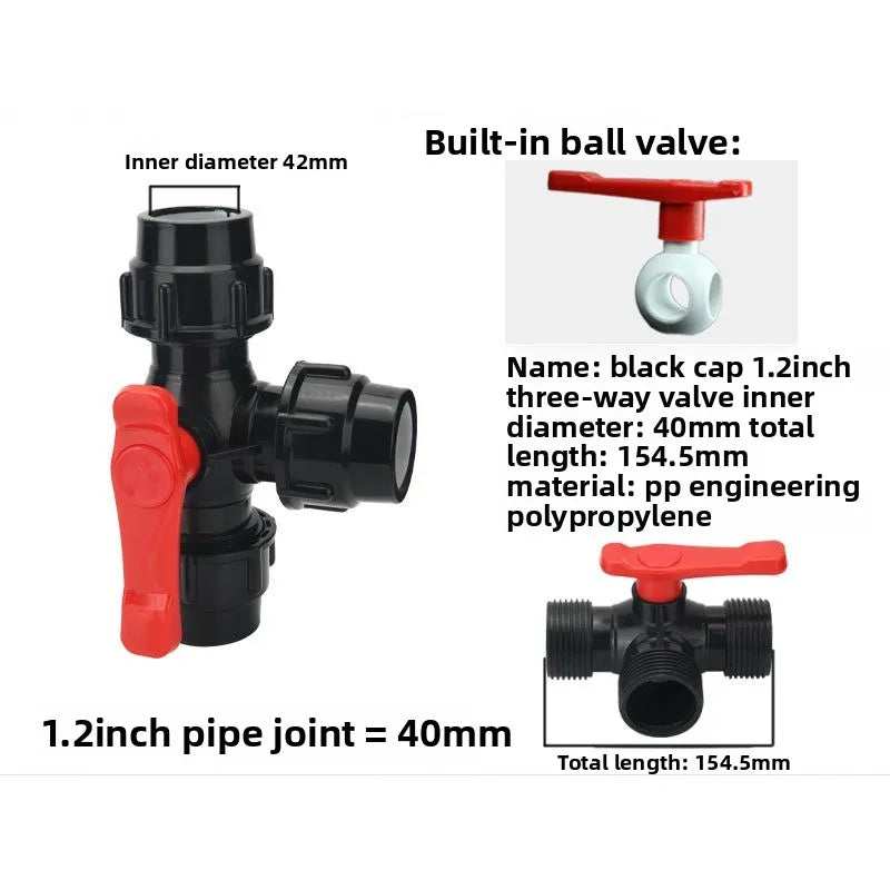 PE Pipe 3-Way Ball Valve 20–50mm | Plastic Quick Connect
