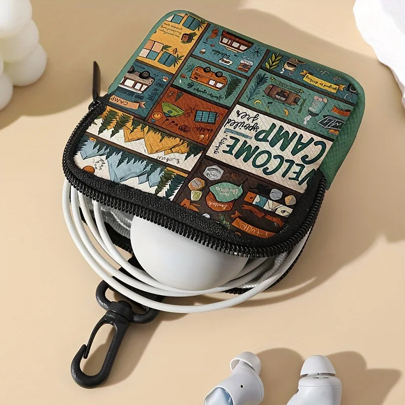 Camp Print Coin Purse Faux Leather Waterproof Imitation Zipper