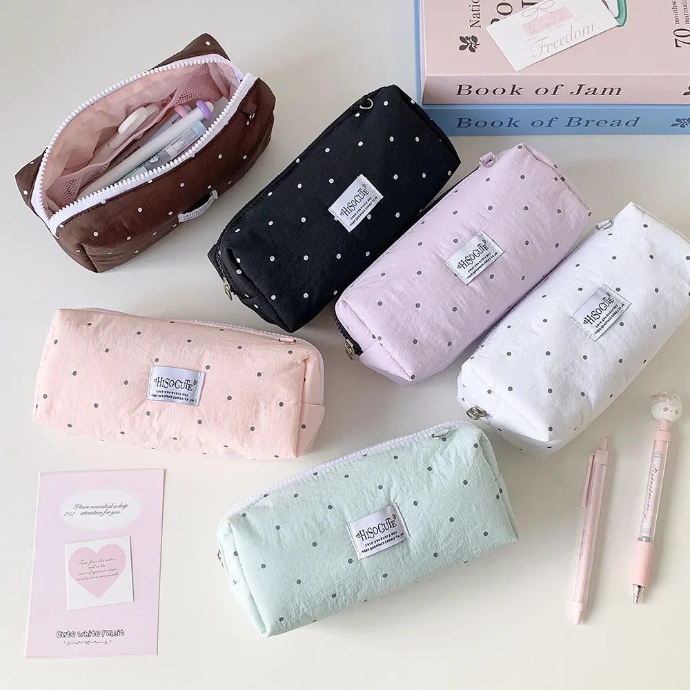 Fashion Korean Polka Dot Solid Pencil Case Student Stationery Large
