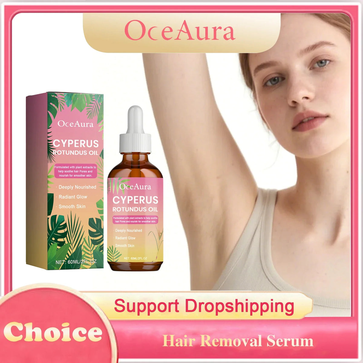 Oceaura Natural Cyperus Rotundus Oil Hair Removal Serum Armpit Legs