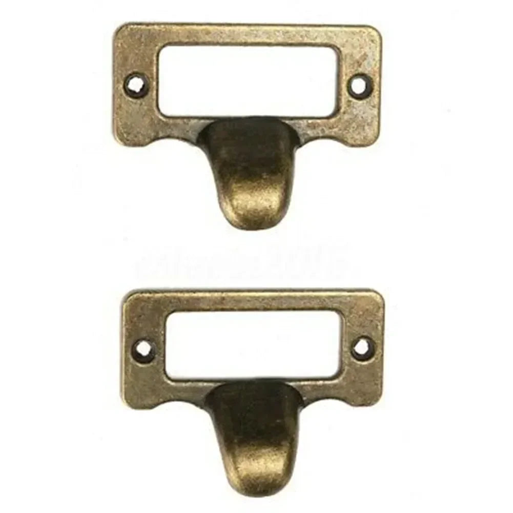 10-Pack Antique Brass Label Pulls 48x35mm | Cabinet Name Card Holders