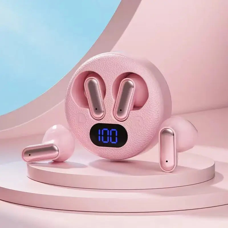 X19 Pink Bluetooth Earbuds – HiFi Stereo & LED Charging Case
