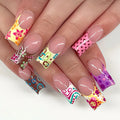 Press Nails French False Red-purple Polka Dot 3D Colorful Flowers