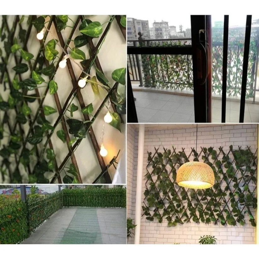 Artificial Garden Retractable Fence Expandable Faux Green Leaf Screen