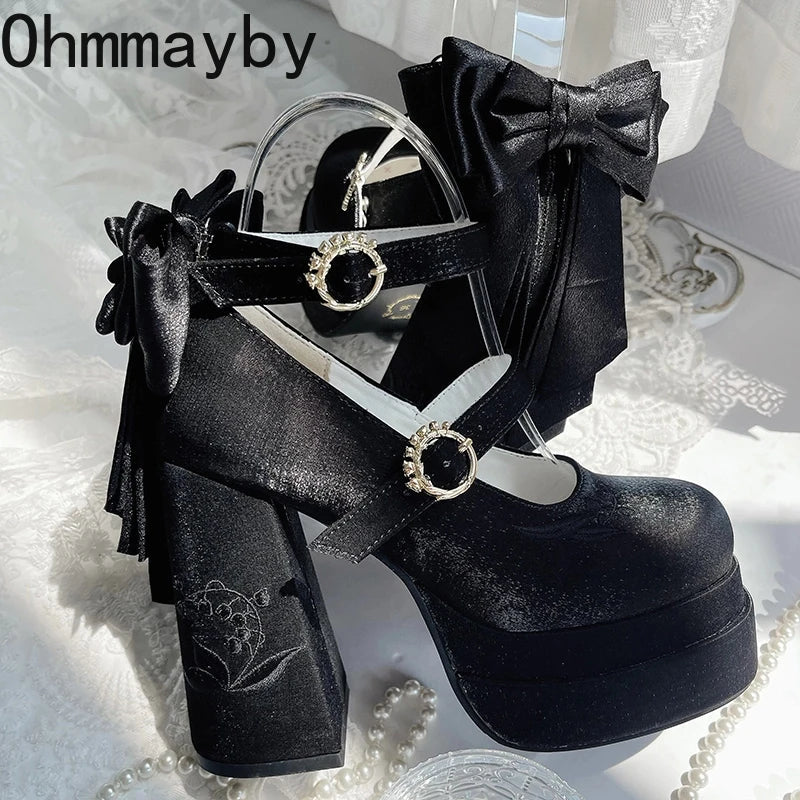 Women's Platform Mary Jane Pumps – Butterfly-Knot Heels