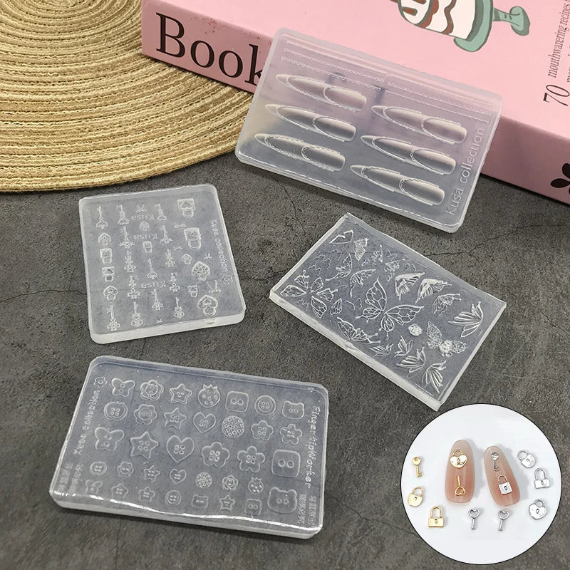 Butterfly Button Key Lock Silicone Nail Mold Decorations Accessories
