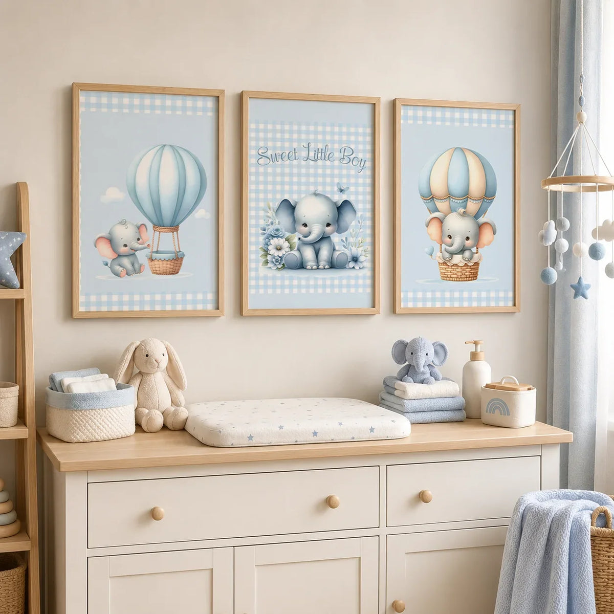 Elephant Hot Air Balloon Nursery Canvas Wall Art | Kids Decor