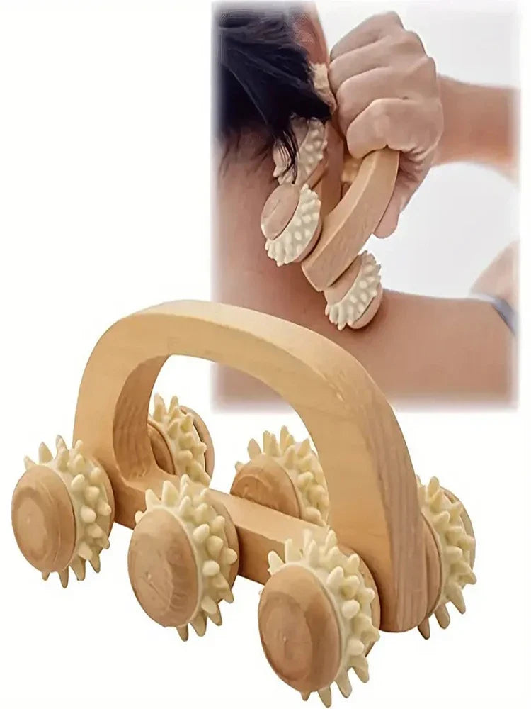Wooden Massage Roller – Neck, Back & Leg Muscle Roller Tool