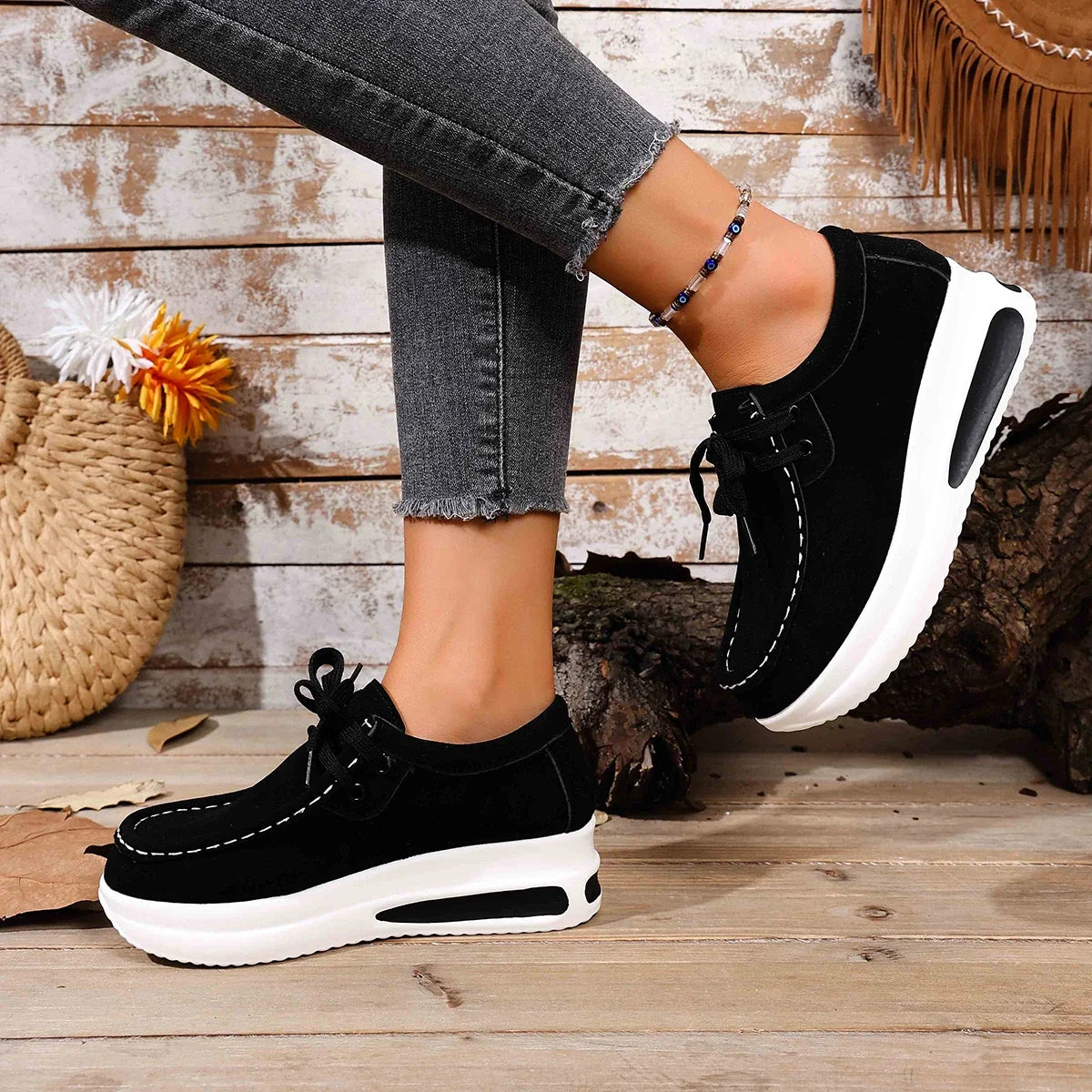 Women's Breathable Lace-Up Sneakers – Thick Sole Casual Shoes
