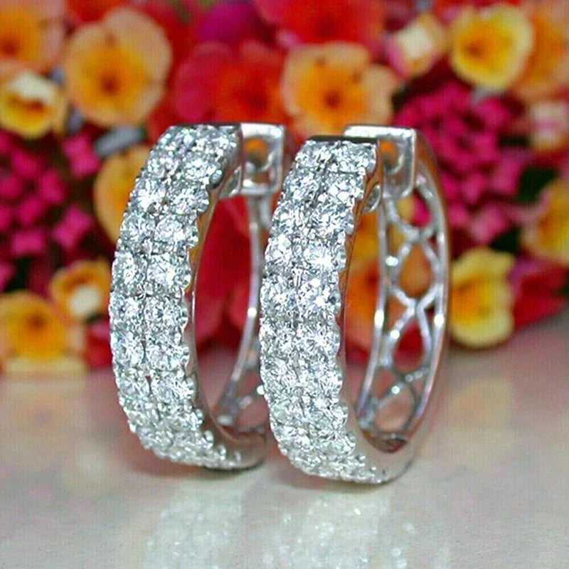 Huitan CZ Hoop Earrings – Sparkling Cubic Zirconia for Women