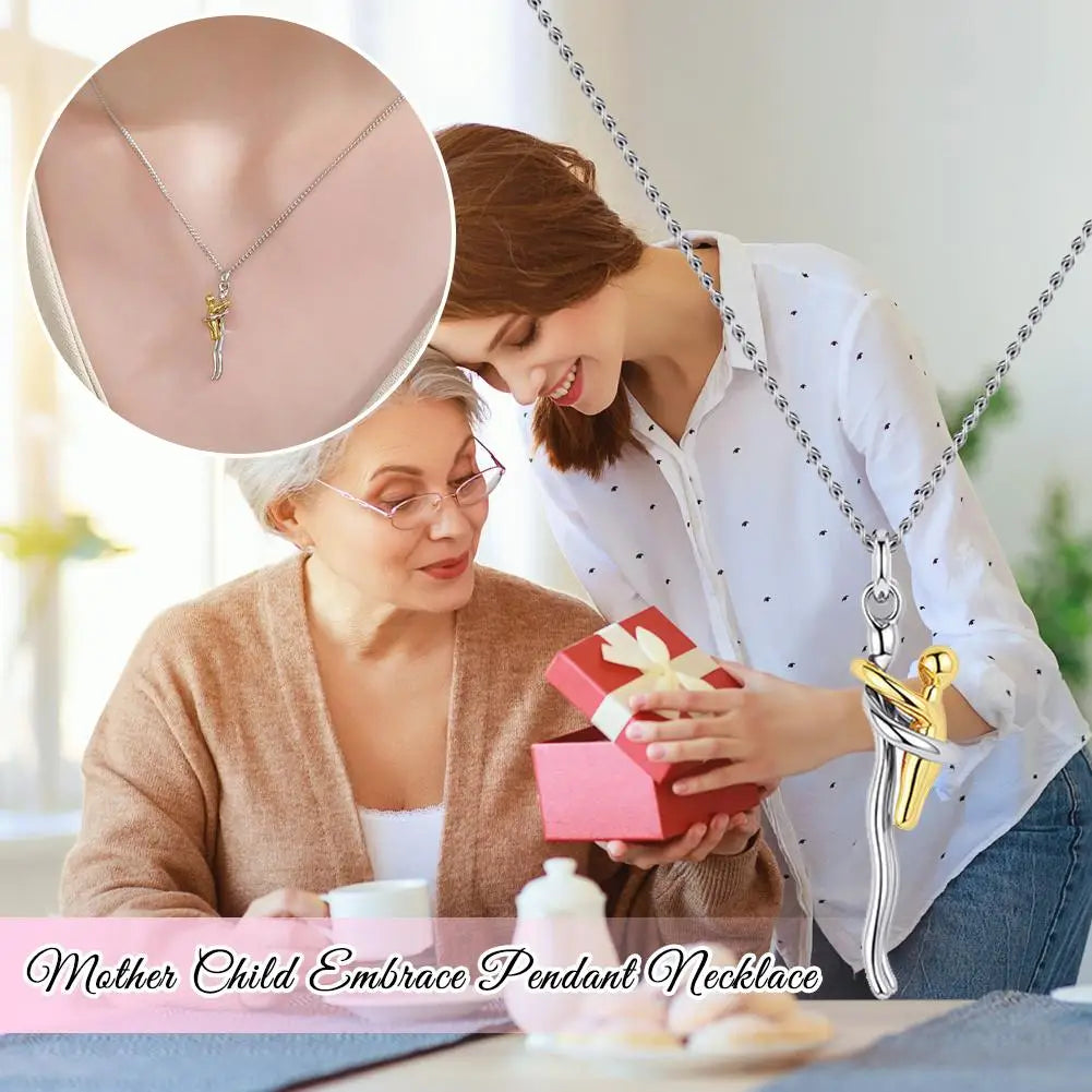 Mother & Child Hug Necklace – Stainless Steel Love Pendant