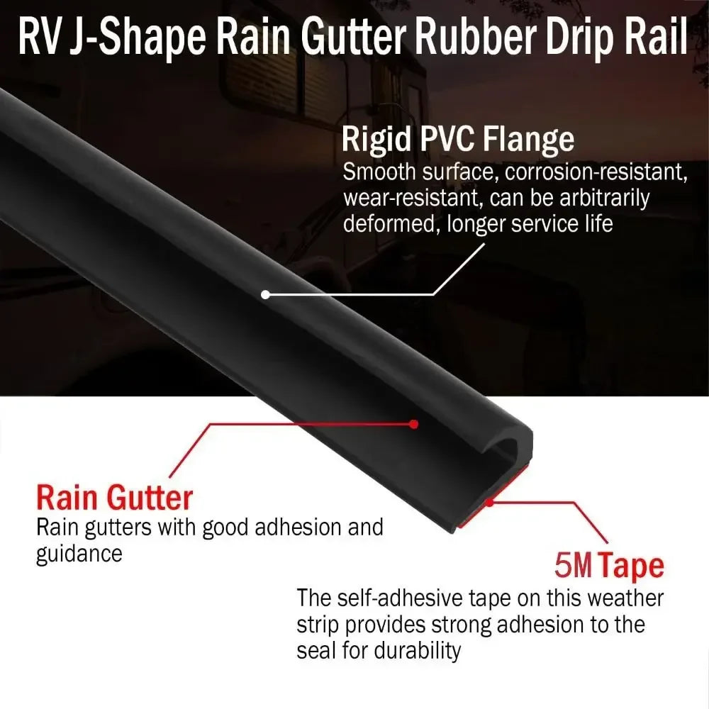 1 5 6M RV Rain Gutter Silicone Rubber Self-adhesive Backing Weather