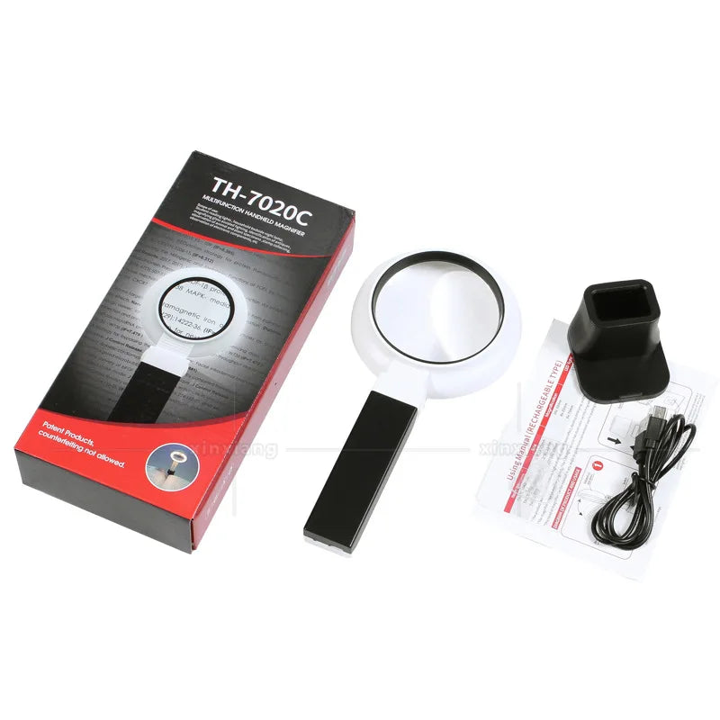 Rechargeable Magnifier 6X 8X 16X with Tri-Color LED – Handheld