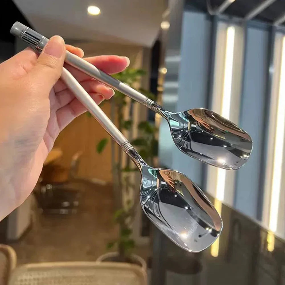 304 Stainless Steel Korean Soup Spoons Squared Head Set of 5
