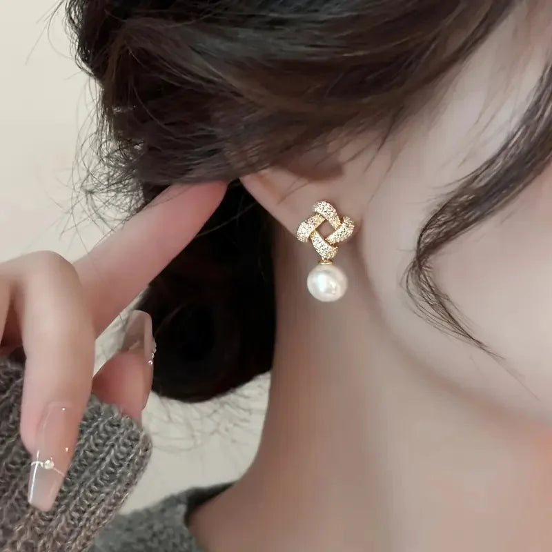 Huitan Pearl Drop Earrings – Cubic Zirconia Wedding Jewelry