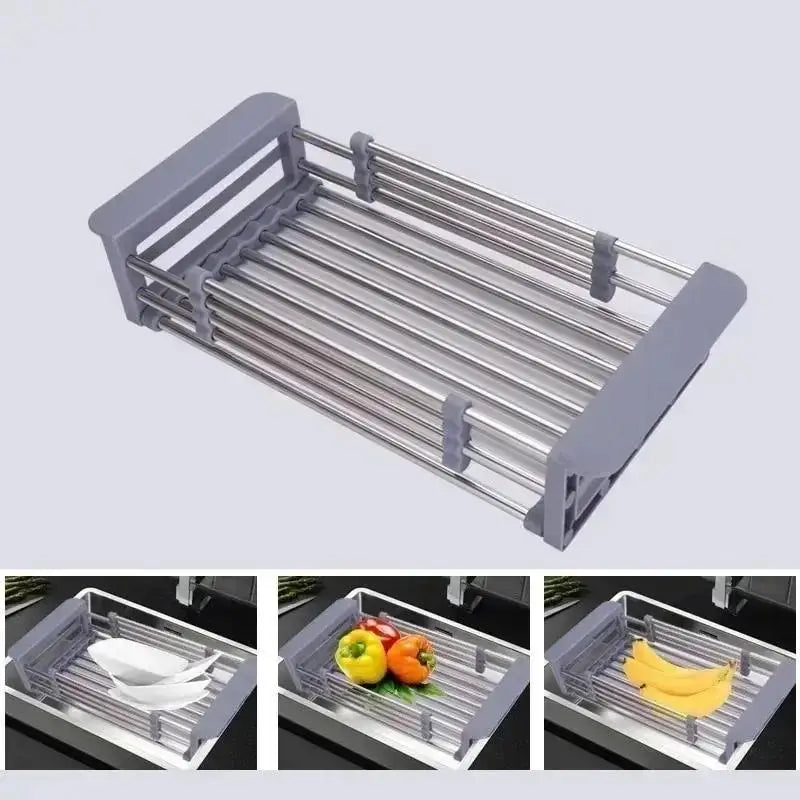 Adjustable Stainless Steel Sink Dish Drying Rack & Drain Basket