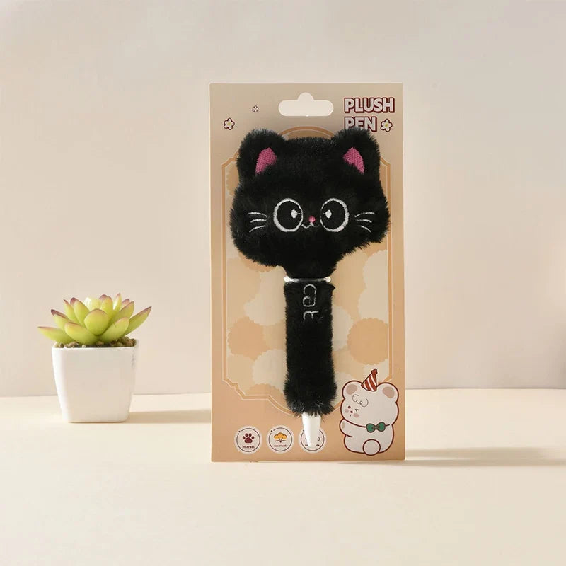 Cute Cat Plush Gel Pen 0.5mm Black Ink – Fun Stationery Gift
